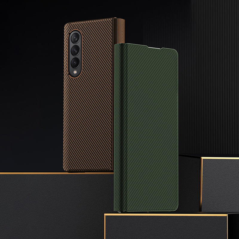 Samsung Galaxy Z Fold Series | Carbon Fiber Pattern Flip Leather Case