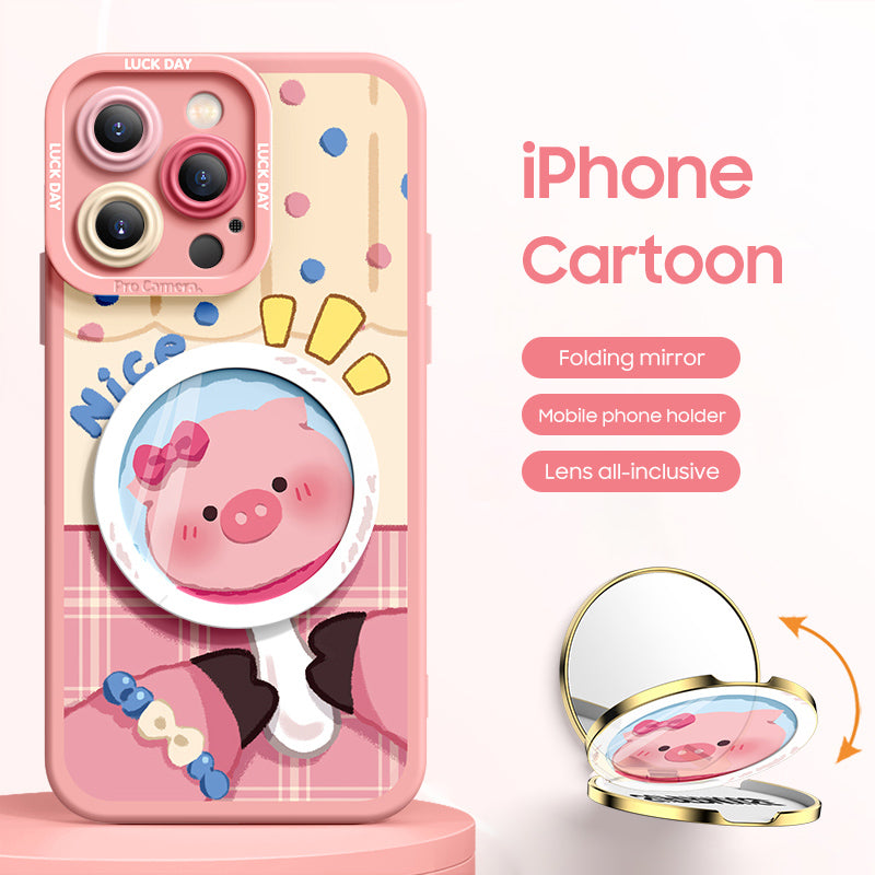 iPhone Mirror Bracket Series |"Cartoon Animal Series” Cartoon Silicone Liquid Phone Case