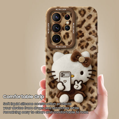 Leopard Print Kitty Liquid Silicone Lanyard Case