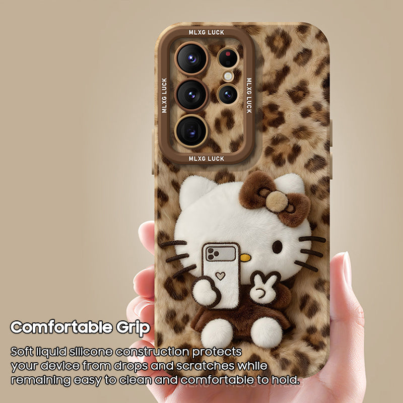 Leopard Print Kitty Liquid Silicone Lanyard Case