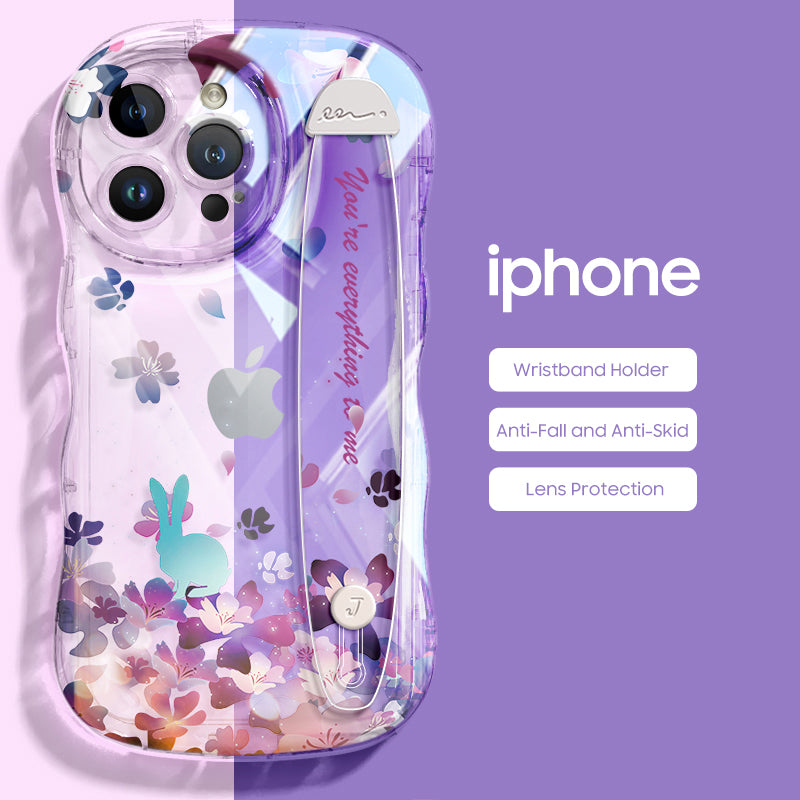 iPhone Series | “Sakura Series” Design Anti-fall Soft Silicone Transparent Wristband Phone Case