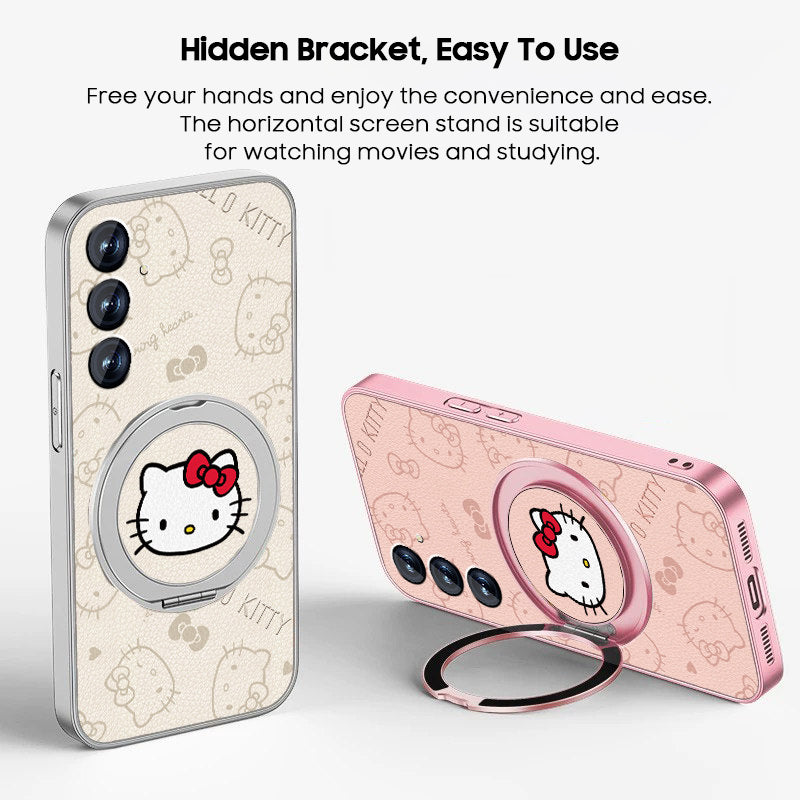 Hello Kitty Rotating Bracket Leather Case with Lanyard