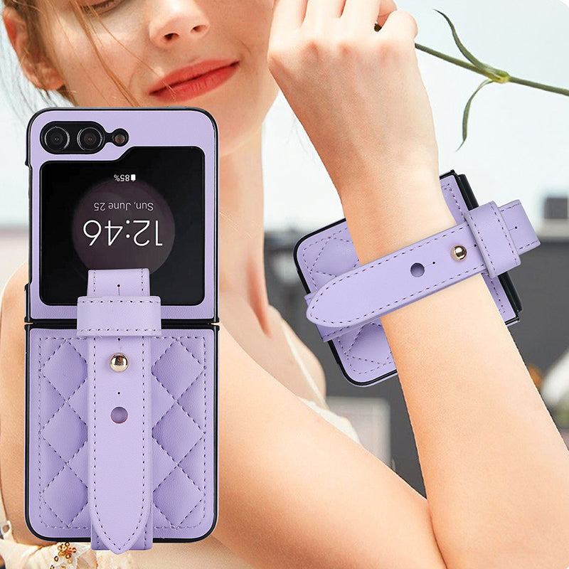 Samsung Galaxy Z Flip Series  | Diamond Pattern Wrist Strap Leather Case