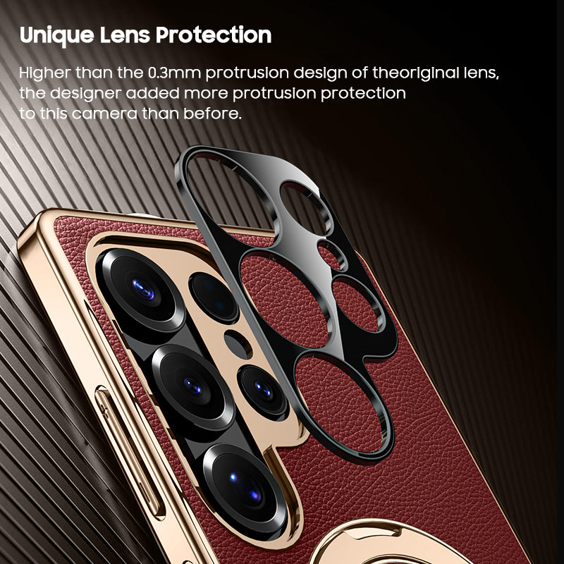 Rotating Ring Leather Case with MagSafe