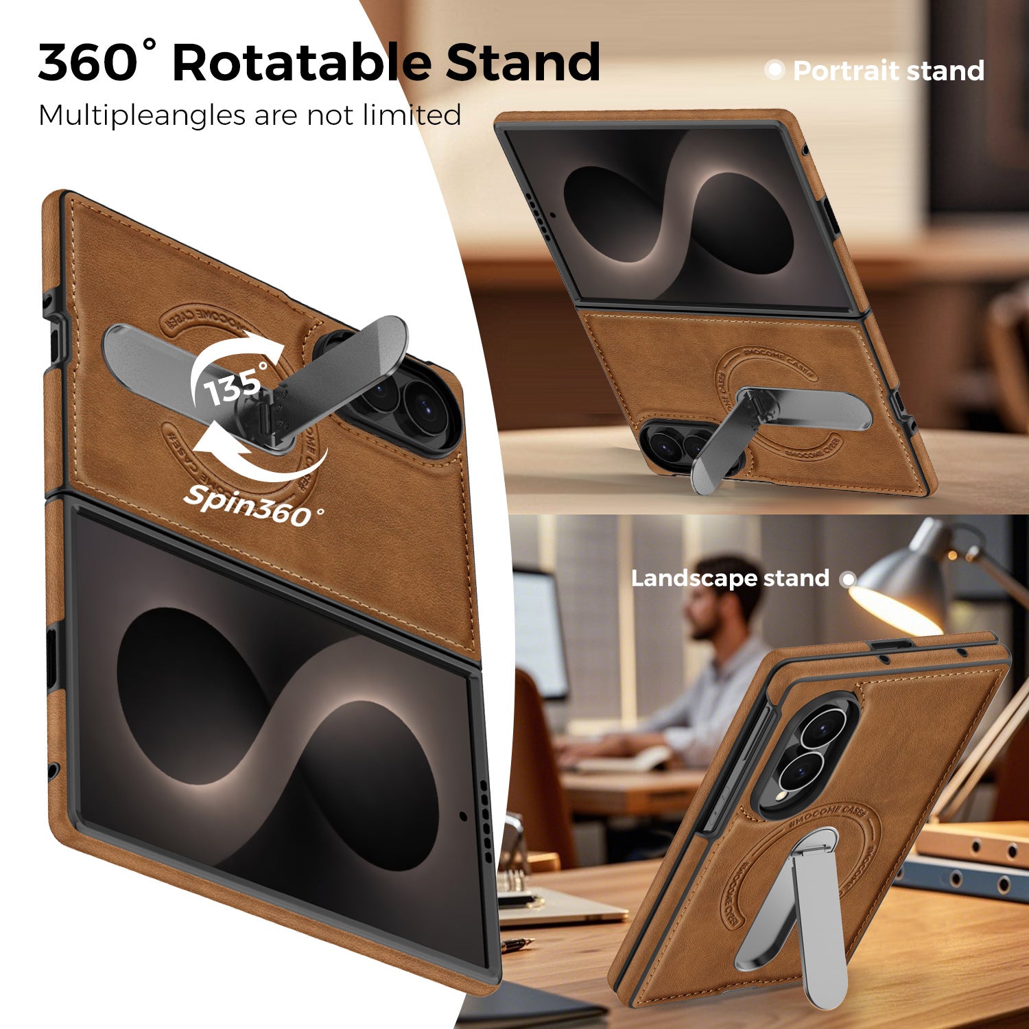 Folding Stand Business Leather Case