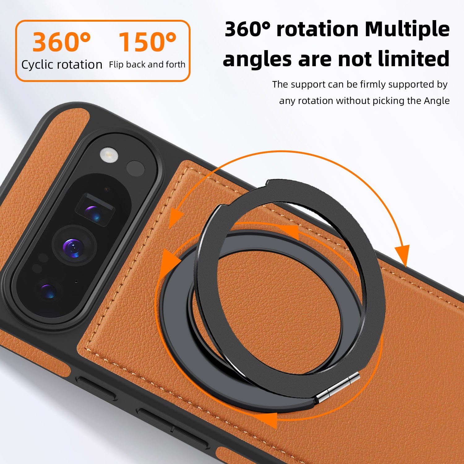 Rotating Ring Leather Case with MagSafe