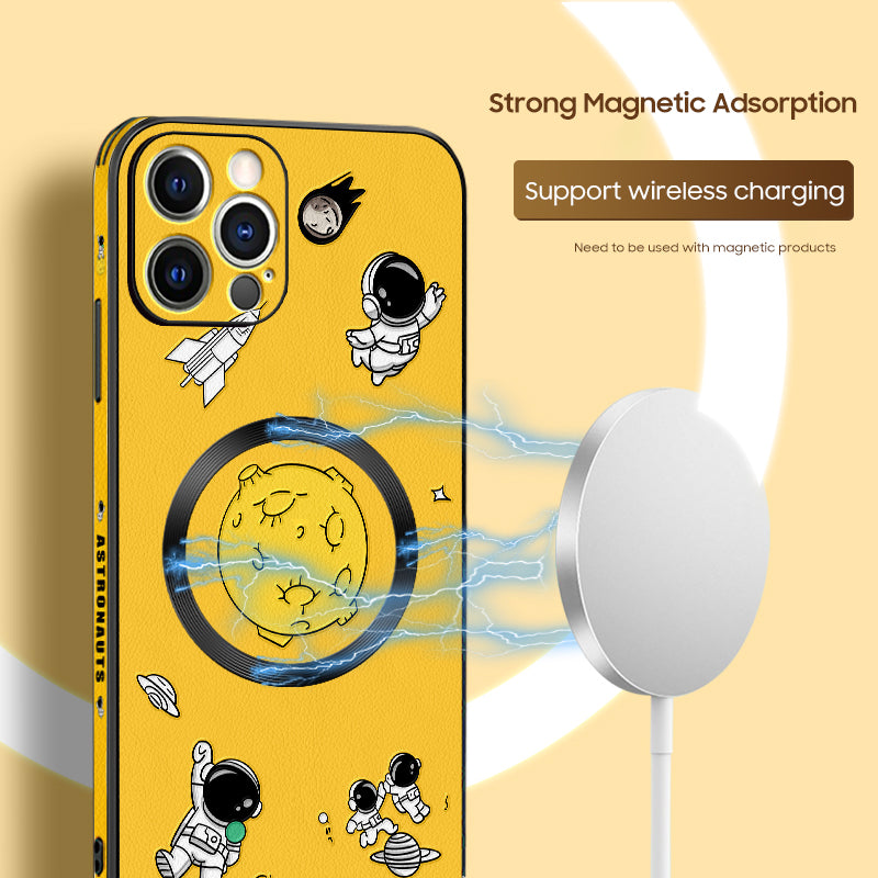 iPhone MagSafe Series | "Cartoon Astronaut" Leather Phone Case