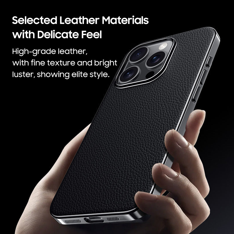 iPhone Series | Electroplated Genuine Leather Pebbled Phone Case