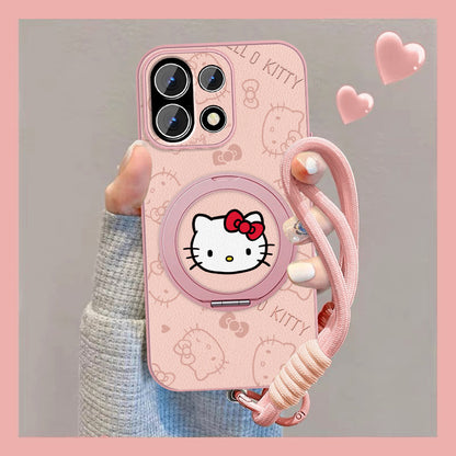 Rotating Ring Leather Case with Lanyard