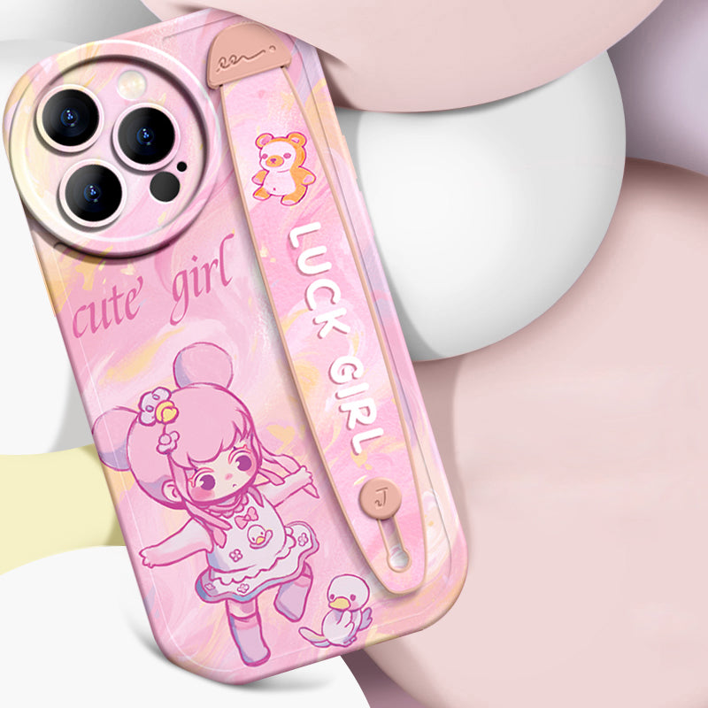 iPhone Series | “Cute Girl”  Liquid Silicone Wristband Phone Case