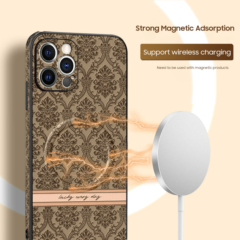 iPhone MagSafe Series | Light Luxury Print Leather Phone Case