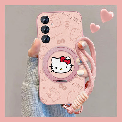Hello Kitty Rotating Bracket Leather Case with Lanyard
