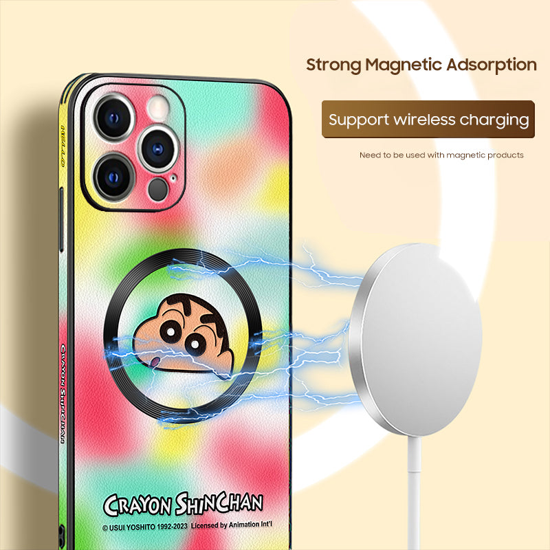 iPhone MagSafe Series | "Crayon Shin-chan" Cartoon Leather Phone Case