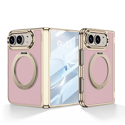 Built-in Magnetic Rotating Ring Kickstand Leather Case