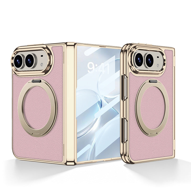 Built-in Magnetic Rotating Ring Kickstand Leather Case