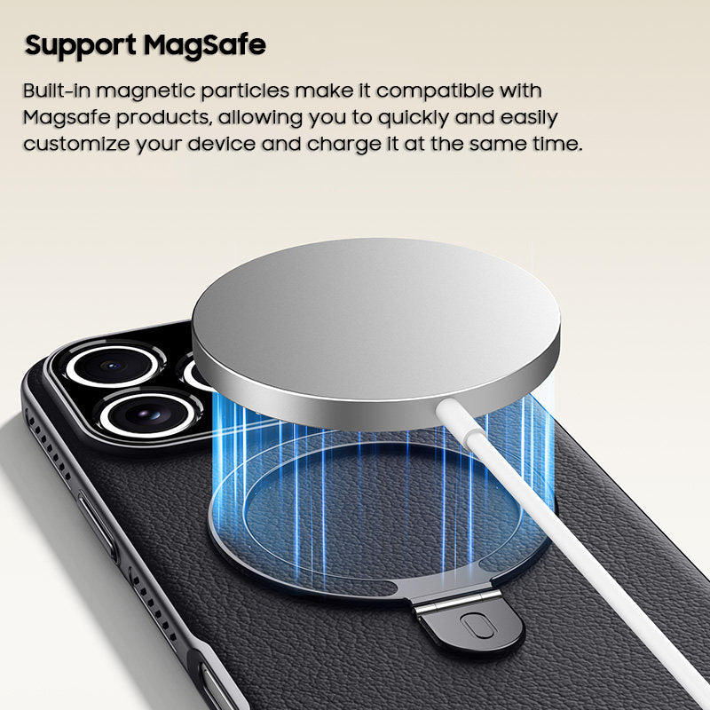 Rotating Ring Leather Case with MagSafe