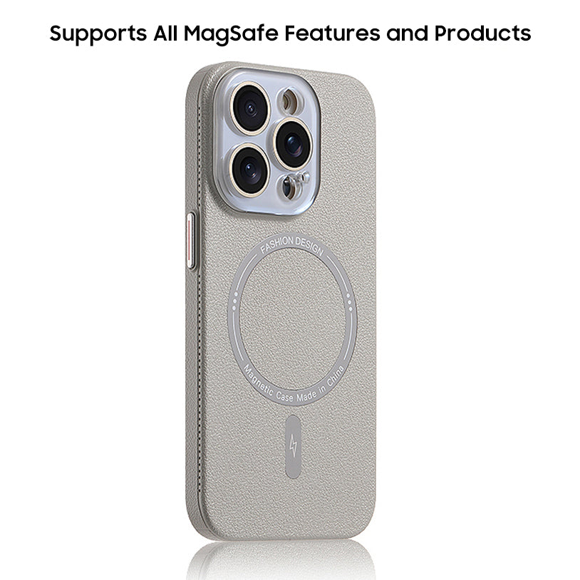 iPhone MagSafe Series | Crystal Lens Genuine Leather Phone Case