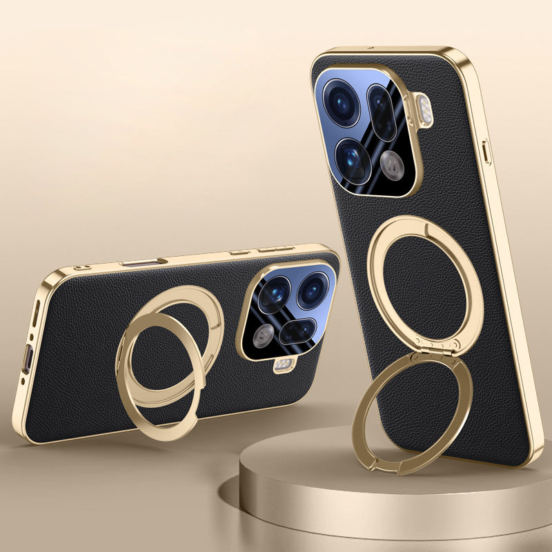 Rotating Ring Leather Case with MagSafe