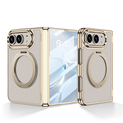 Built-in Magnetic Rotating Ring Kickstand Leather Case