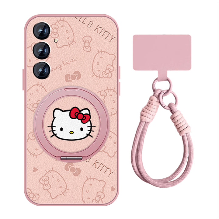 Hello Kitty Rotating Bracket Leather Case with Lanyard