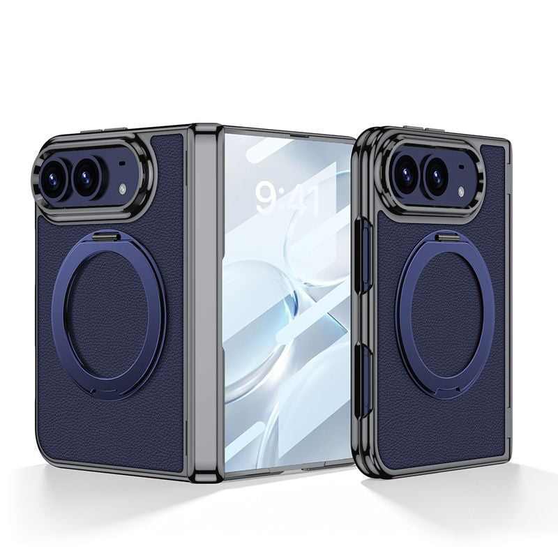 Built-in Magnetic Rotating Ring Kickstand Leather Case
