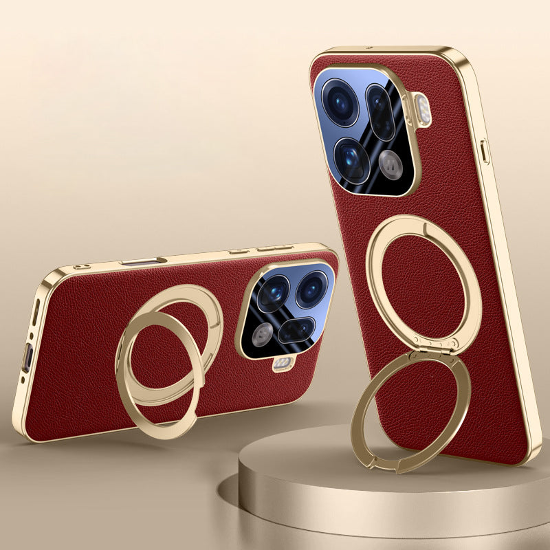 Rotating Ring Leather Case with MagSafe
