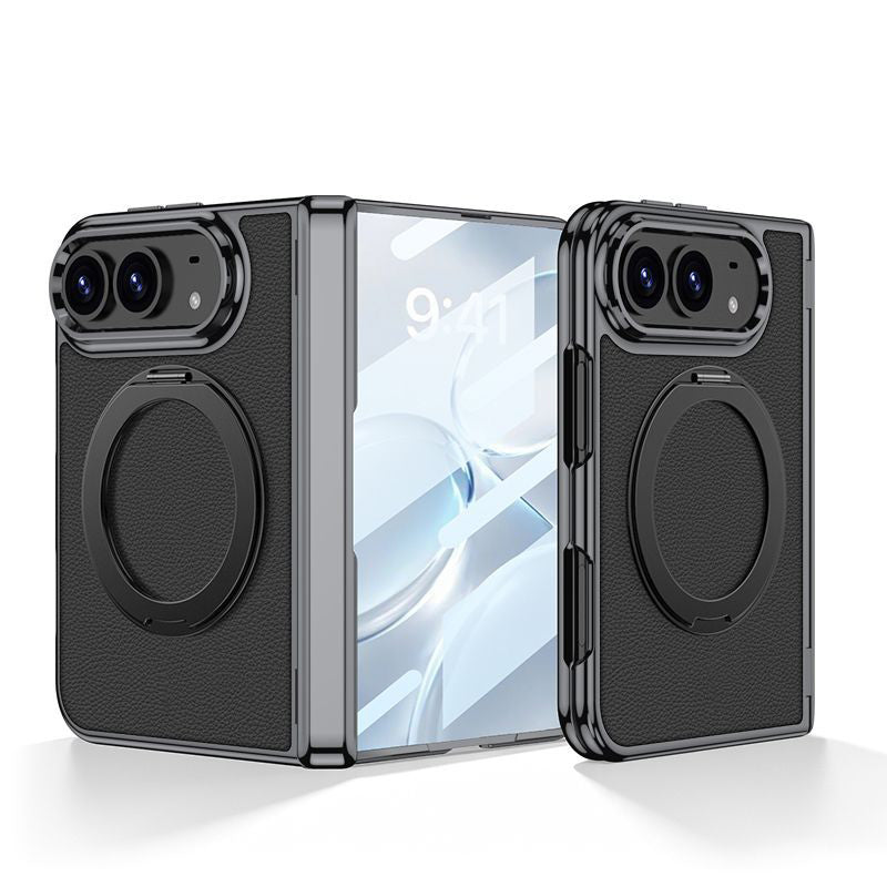 Built-in Magnetic Rotating Ring Kickstand Leather Case