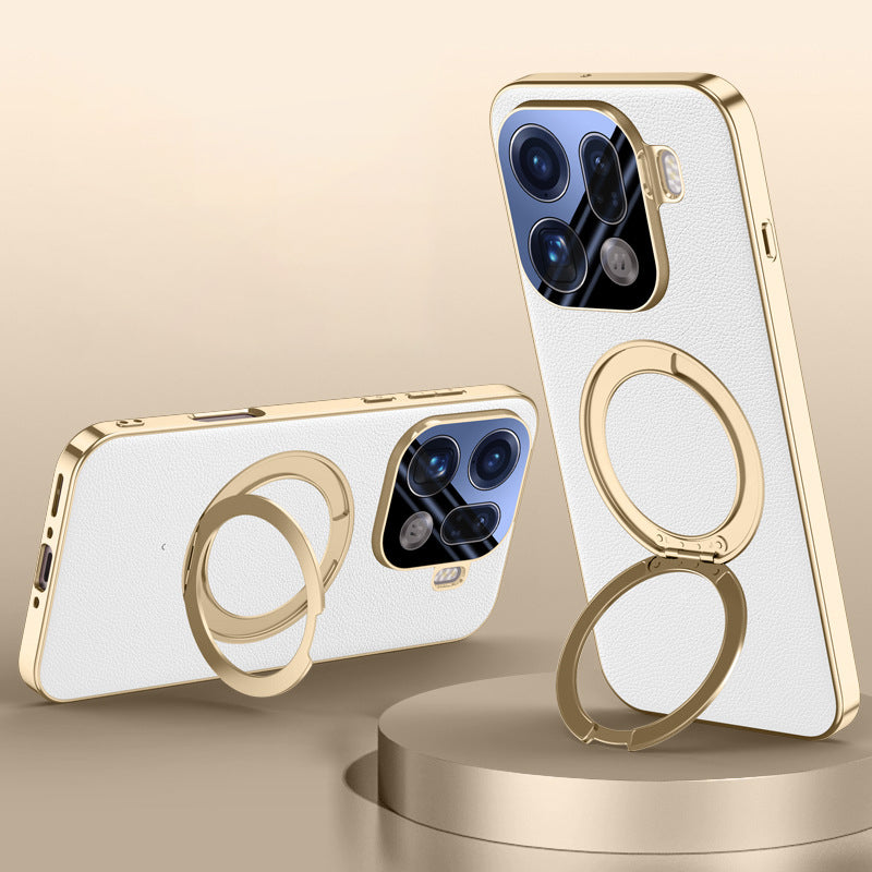 Rotating Ring Leather Case with MagSafe