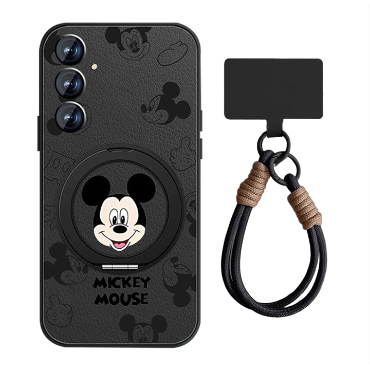 Mickey Mouse Rotating Bracket Leather Case with Lanyard