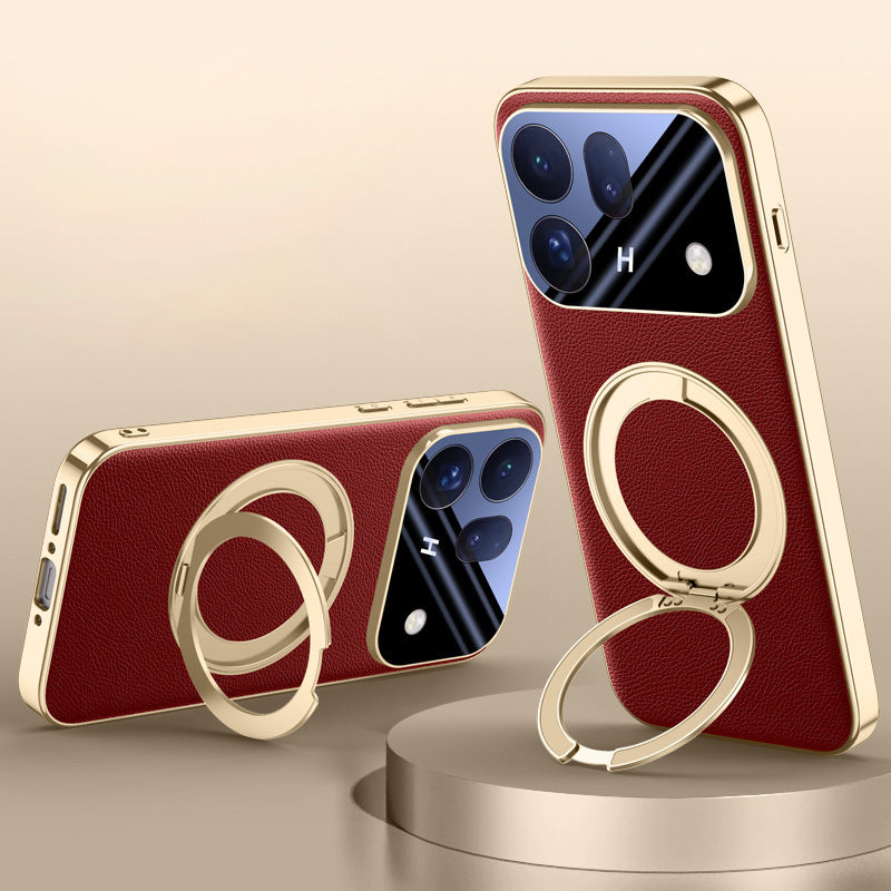 Rotating Ring Leather Case with MagSafe