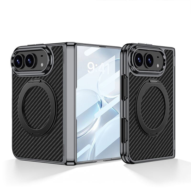 Built-in Magnetic Rotating Ring Kickstand Leather Case