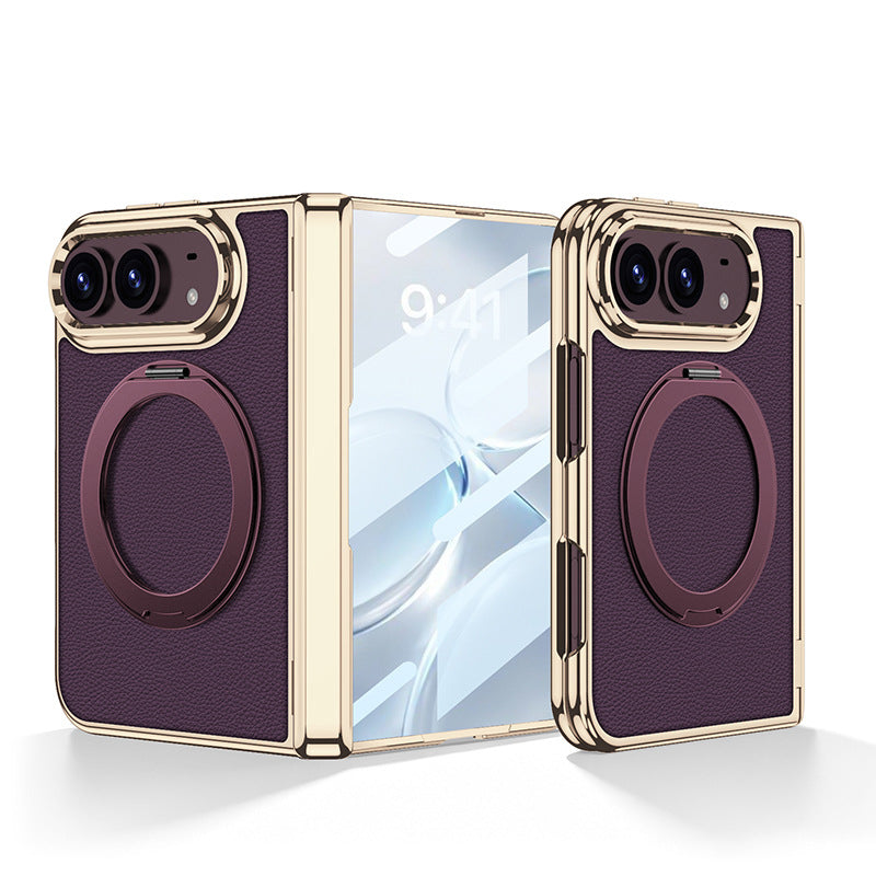 Built-in Magnetic Rotating Ring Kickstand Leather Case