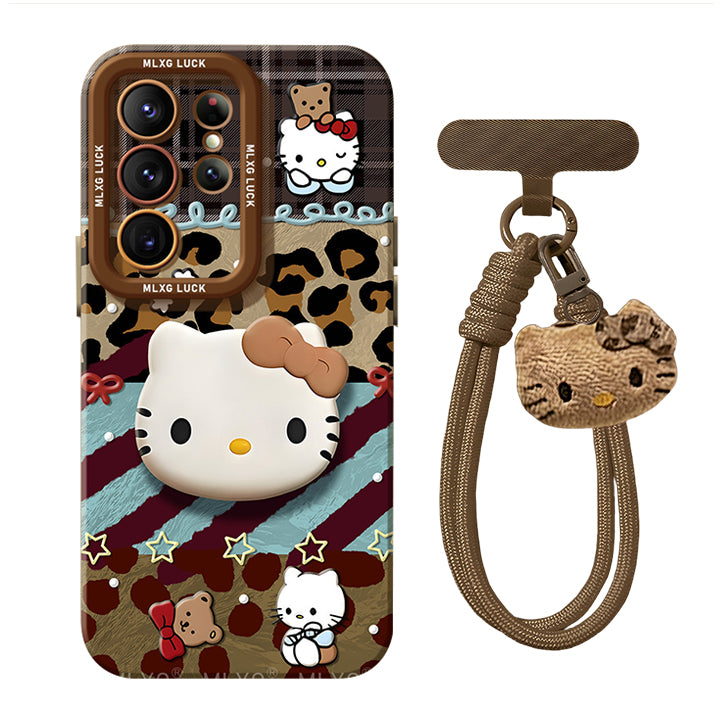 Leopard Print Kitty Liquid Silicone Lanyard Case