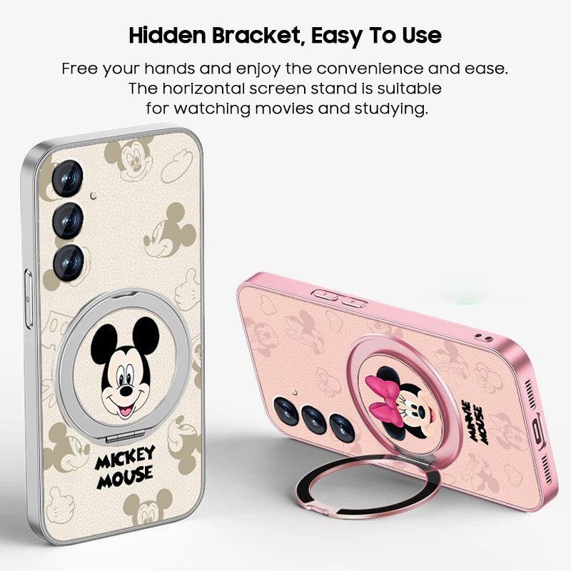 Mickey Mouse Rotating Bracket Leather Case with Lanyard