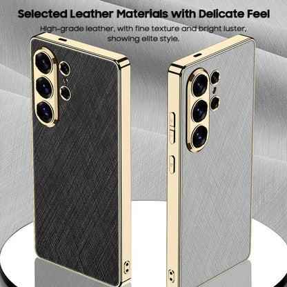 Luxurious Gold Filigree Silver Brocade Holder Leather Case