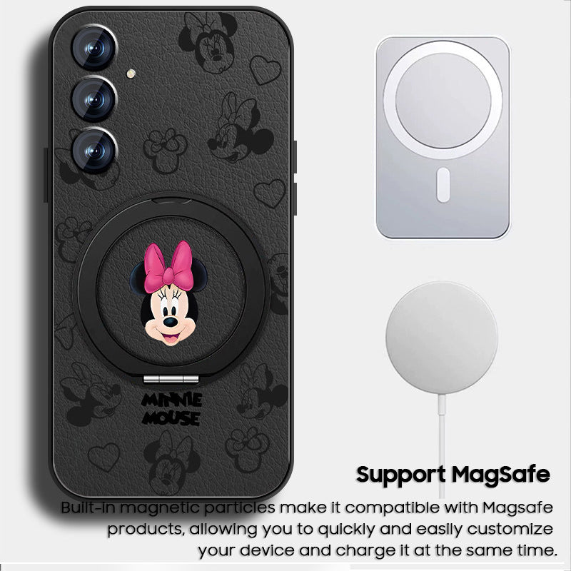 Mickey Mouse Rotating Bracket Leather Case with Lanyard