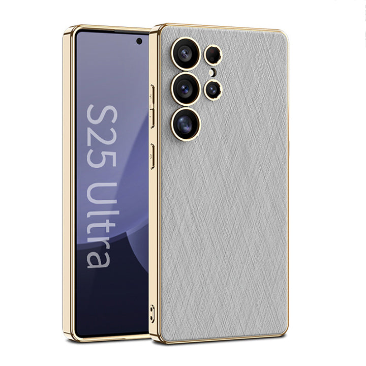 Luxurious Gold Filigree Silver Brocade Holder Leather Case