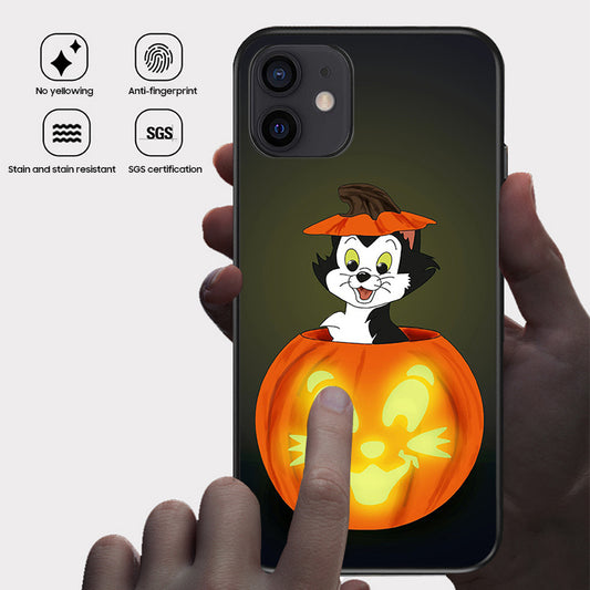 Halloween Series | iPhone Liquid Silicone Painted Soft Case - Cat & Pumpkin