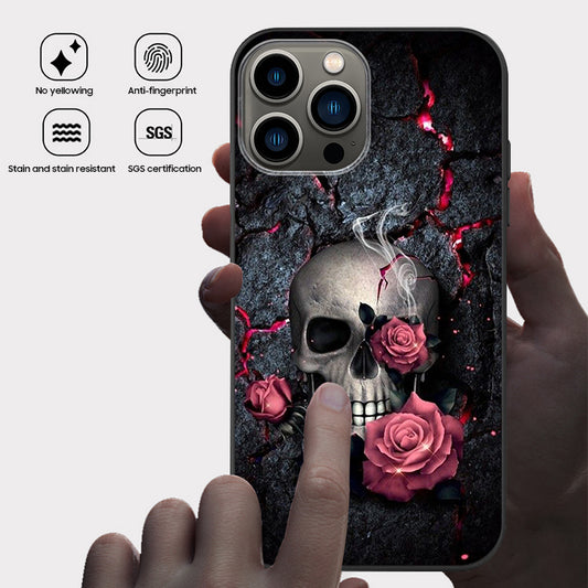 Halloween Series | iPhone Liquid Silicone Painted Soft Case - Rose Skull