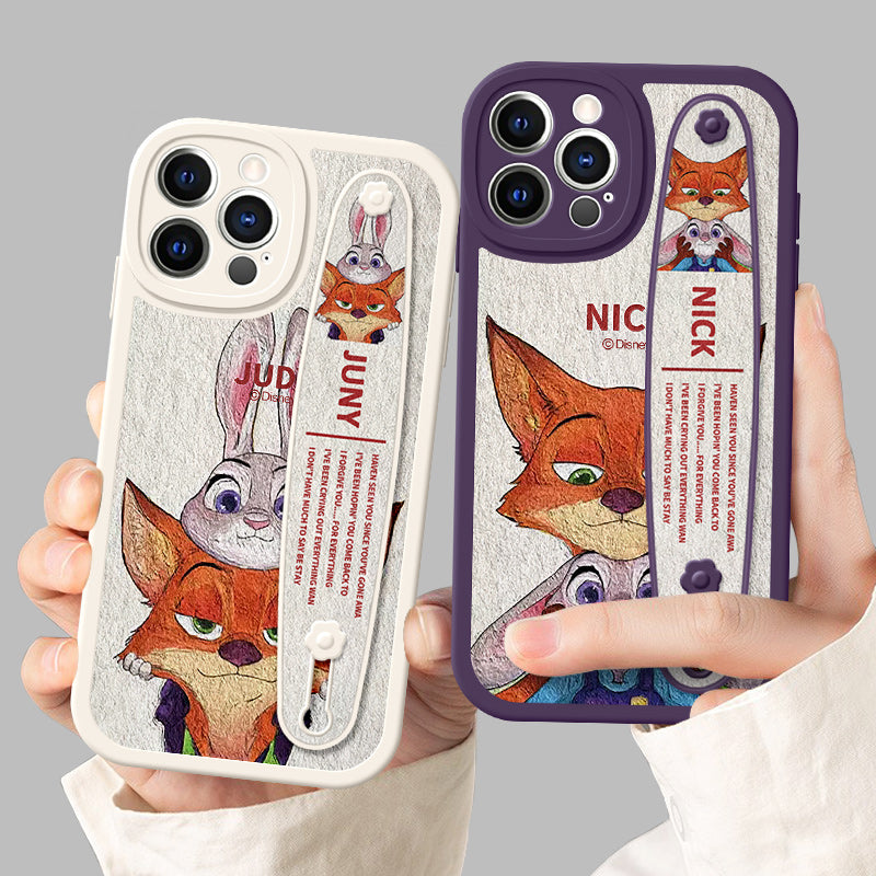 Serie de iPhone | Funda para teléfono con soporte para pulsera de piel de cordero Zootopia