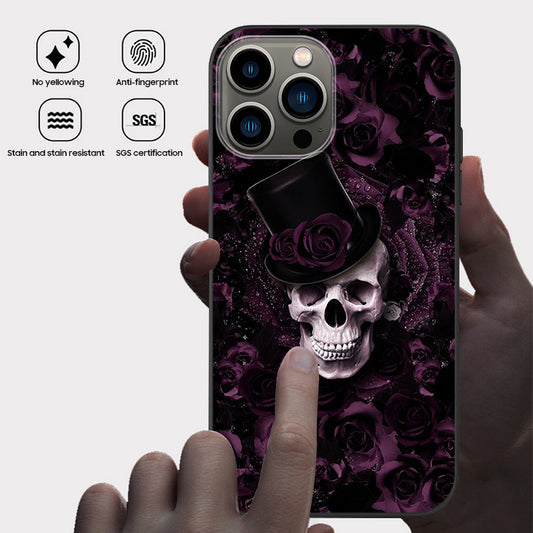 Halloween Series | iPhone Liquid Silicone Painted Soft Case - Purple Rose Skull