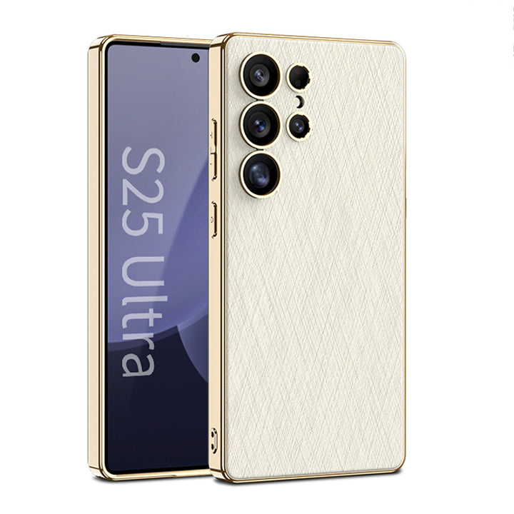 Luxurious Gold Filigree Silver Brocade Holder Leather Case