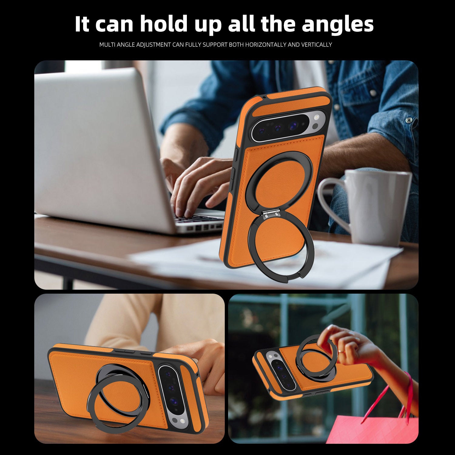 Rotating Ring Leather Case with MagSafe