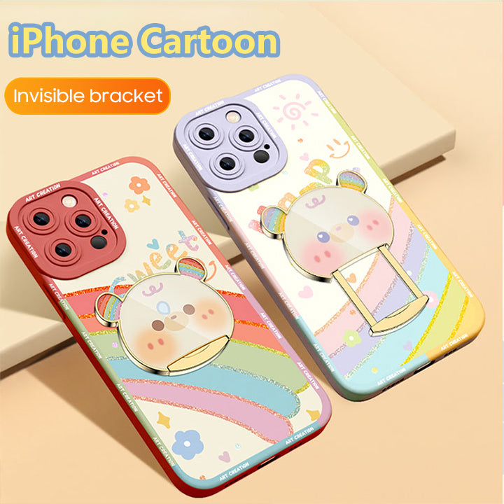 iPhone Invisible Bracket Series | "Rainbow Bear" Liquid Silicone Phone Case