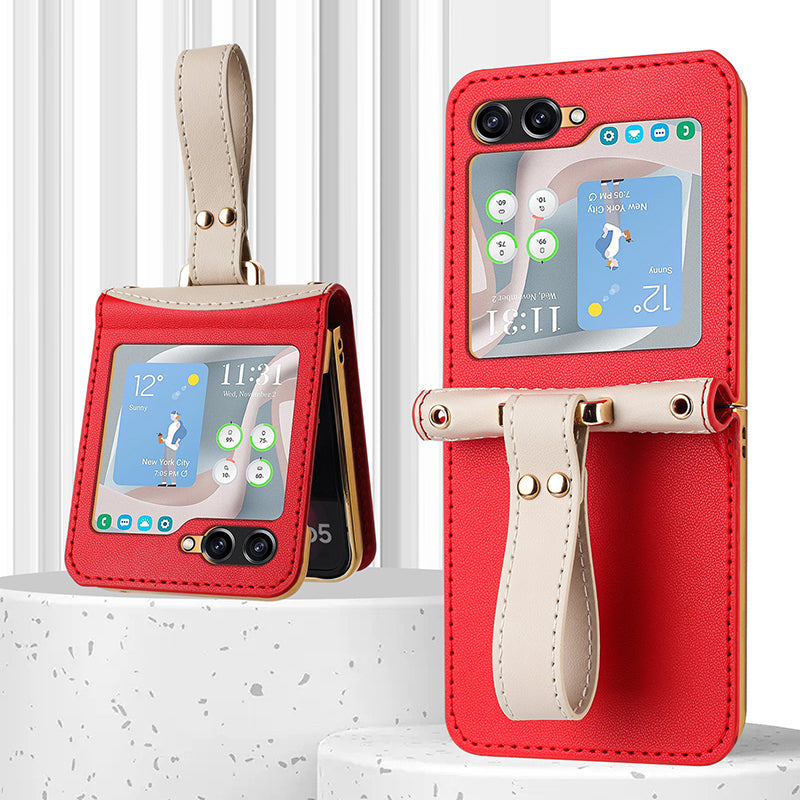 Samsung Galaxy Z Flip Series | Cross-Body Lanyard Mobile Phone Leather Case