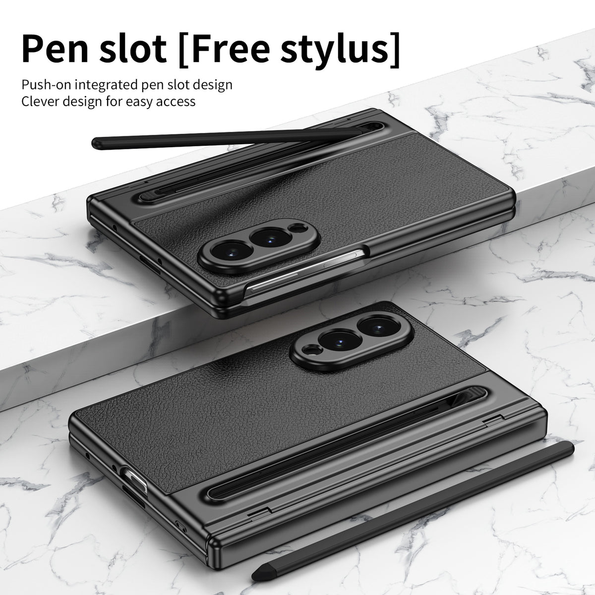 Premium Leather Texture Foldable Case with Pen Slot