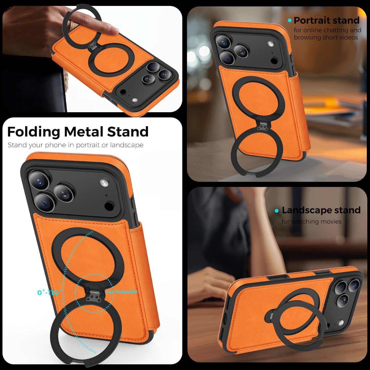 Rotating kickstand Leather Case with MagSafe