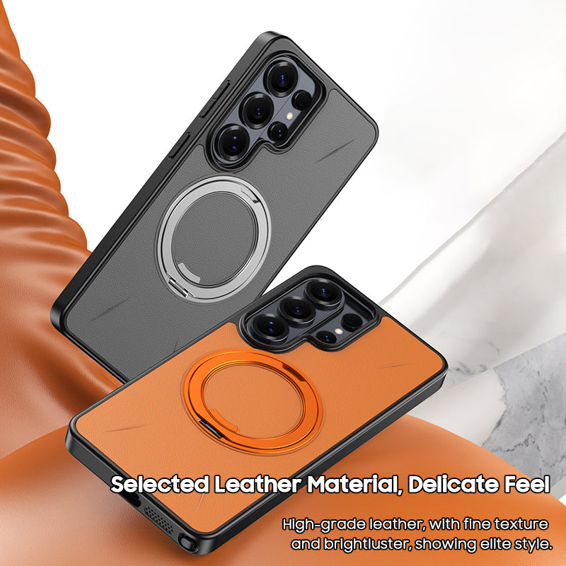 Rotating Ring Leather Case with MagSafe