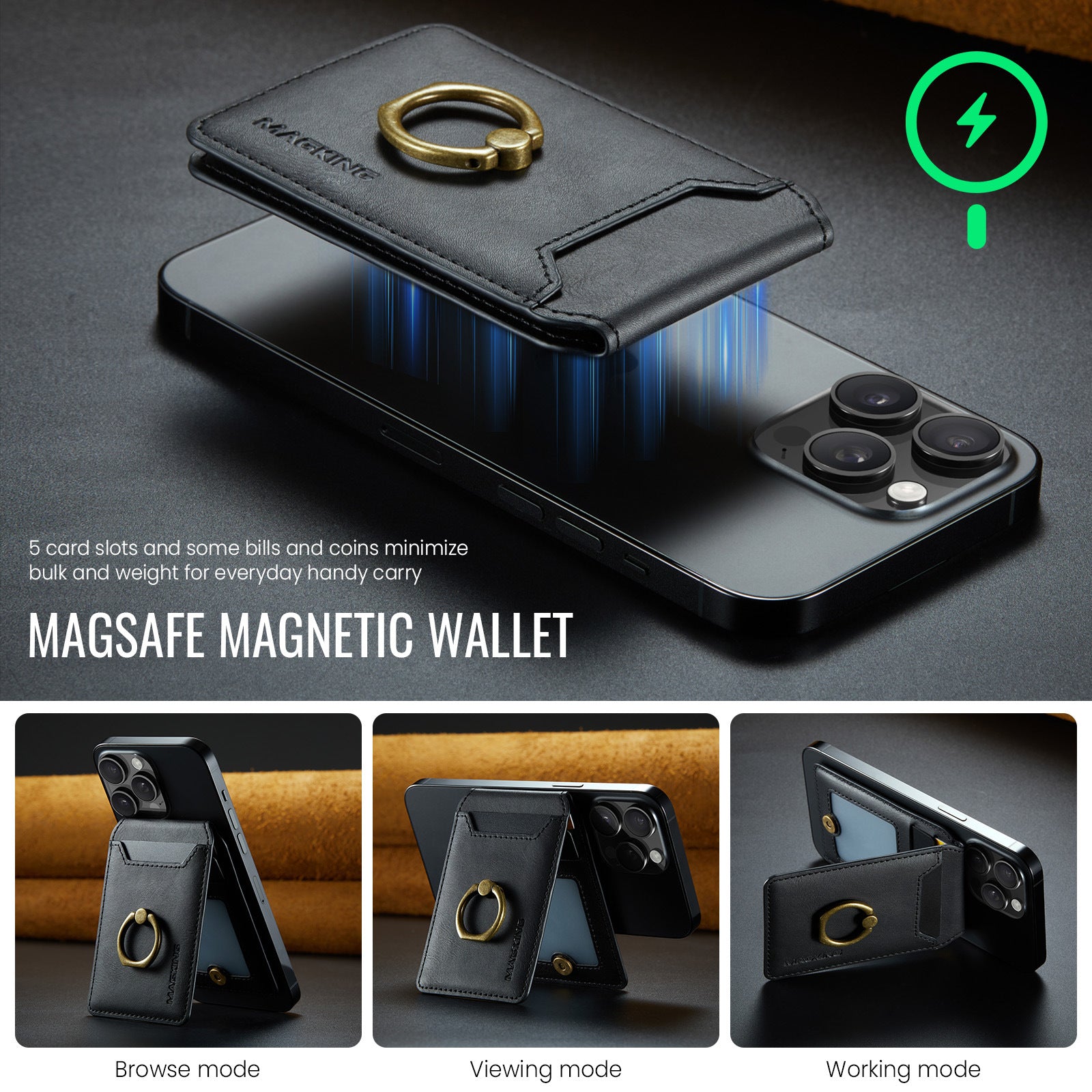 Vintage Leather MagSafe Magnetic Card Wallet