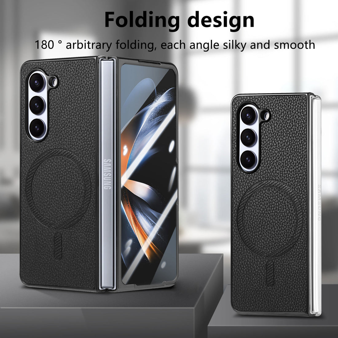 Samsung Galaxy Z Fold Series | Electroplated Frame Genuine Leather Case